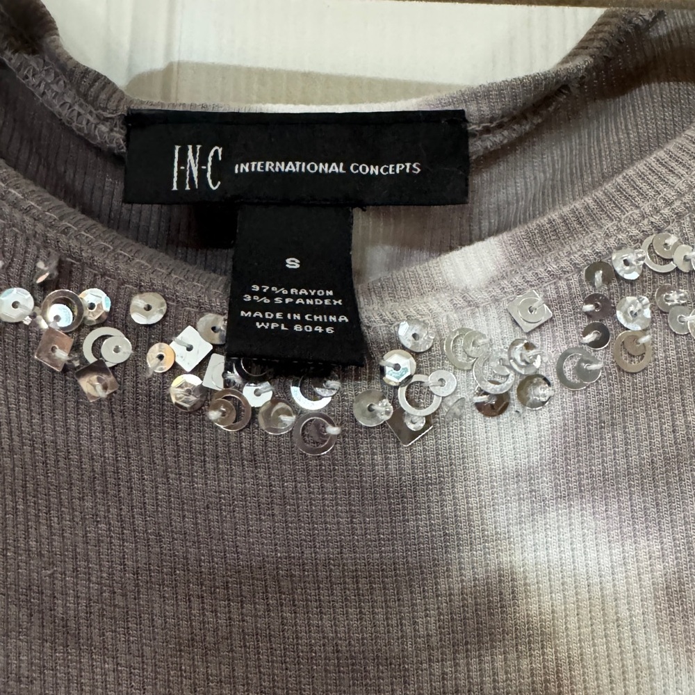INC International Concepts Silver Sequin Top